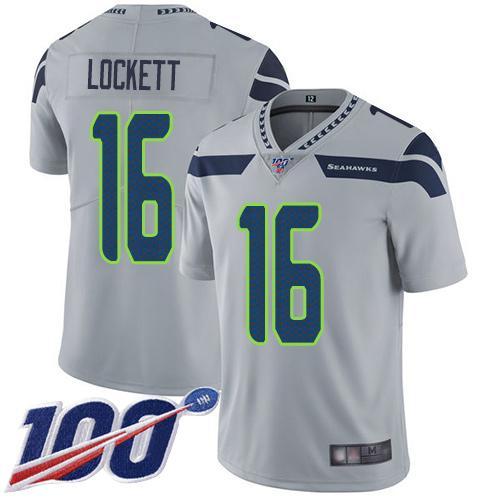 Nike Seahawks #16 Tyler Lockett Grey Alternate Stitched NFL 100th Season Vapor Limited Jersey