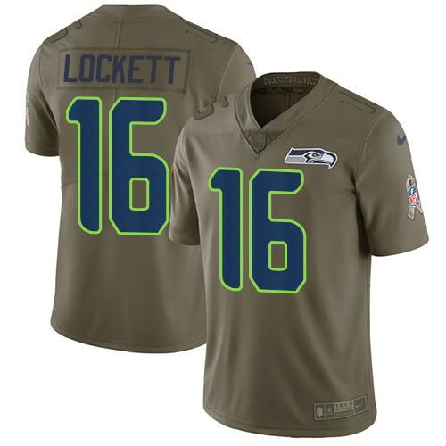 Nike Seahawks #16 Tyler Lockett Olive Stitched NFL Limited 2017 Salute To Service Jersey