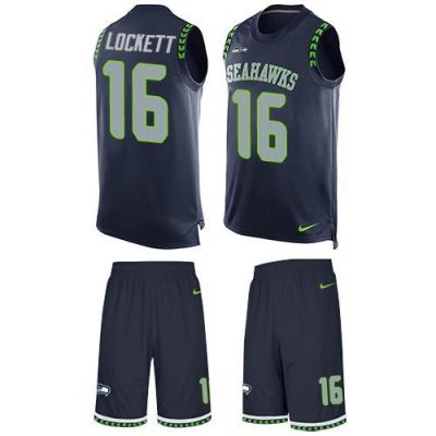 Nike Seahawks #16 Tyler Lockett Steel Blue Team Color Stitched NFL Limited Tank Top Suit Jersey