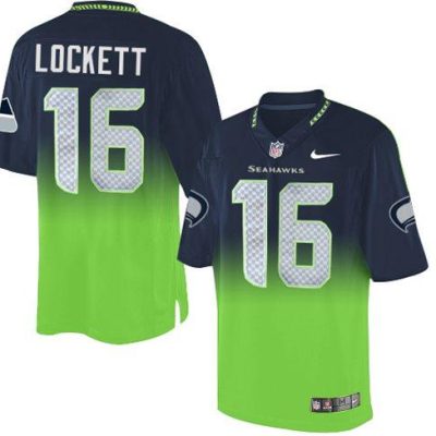 Nike Seahawks #16 Tyler Lockett Steel Blue/Green Stitched NFL Elite Fadeaway Fashion Jersey