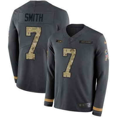 Nike Seahawks #7 Geno Smith Anthracite Salute To Service Stitched NFL Limited Therma Long Sleeve Jersey
