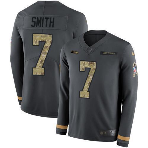 Nike Seahawks #7 Geno Smith Anthracite Salute To Service Stitched NFL Limited Therma Long Sleeve Jersey