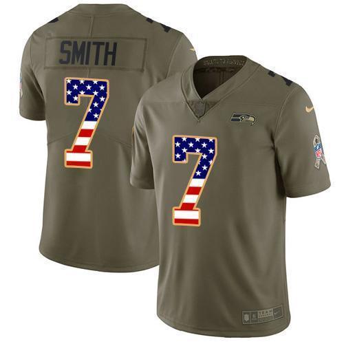 Nike Seahawks #7 Geno Smith Olive/USA Flag Stitched NFL Limited 2017 Salute To Service Jersey