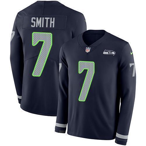 Nike Seahawks #7 Geno Smith Steel Blue Team Color Stitched NFL Limited Therma Long Sleeve Jersey
