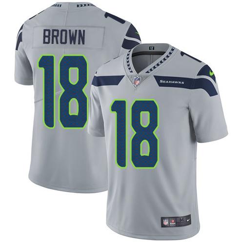 Nike Seattle Seahawks #18 Jaron Brown Grey Alternate Stitched NFL Vapor Untouchable Limited Jersey