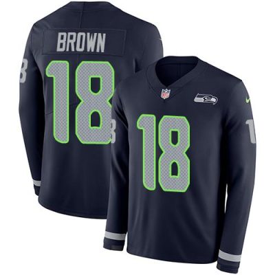 Nike Seattle Seahawks #18 Jaron Brown Steel Blue Team Color Stitched NFL Limited Therma Long Sleeve Jersey