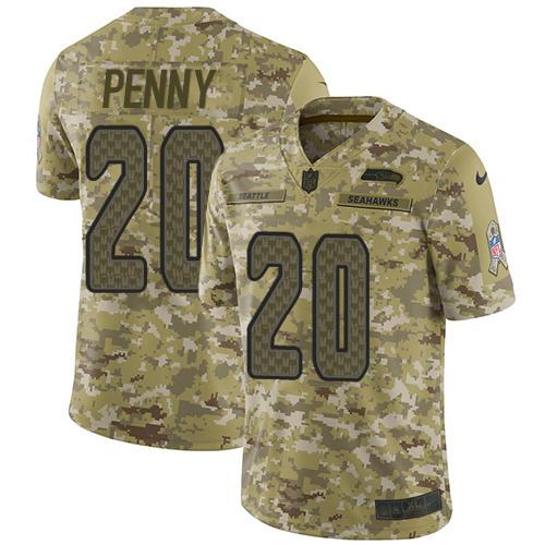 Nike Seattle Seahawks #20 Rashaad Penny Camo Stitched NFL Limited 2018 Salute To Service Jersey