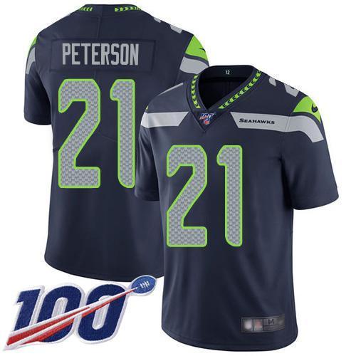 Nike Seattle Seahawks #21 Adrian Peterson Steel Blue Team Color Stitched NFL 100th Season Vapor Untouchable Limited Jersey