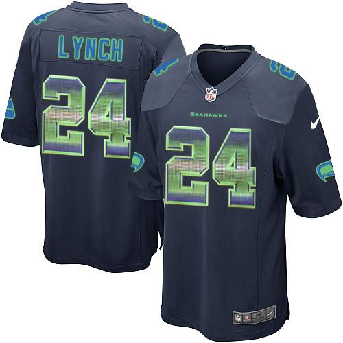 Nike Seattle Seahawks #24 Marshawn Lynch Steel Blue Team Color Stitched NFL Limited Strobe Jersey