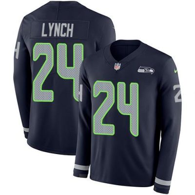 Nike Seattle Seahawks #24 Marshawn Lynch Steel Blue Team Color Stitched NFL Limited Therma Long Sleeve Jersey