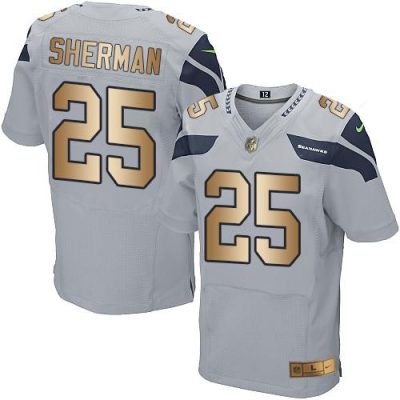 Nike Seattle Seahawks #25 Richard Sherman Grey Alternate Stitched NFL Elite Gold Jersey