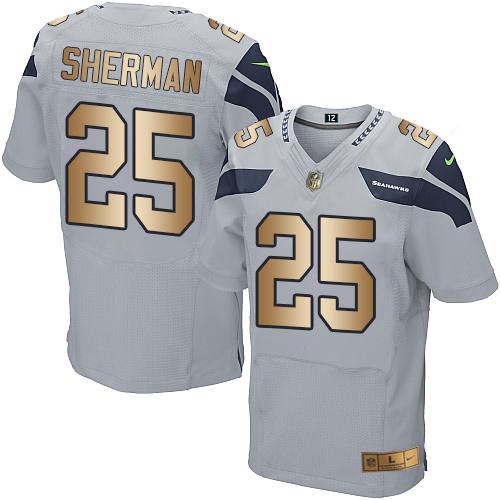 Nike Seattle Seahawks #25 Richard Sherman Grey Alternate Stitched NFL Elite Gold Jersey
