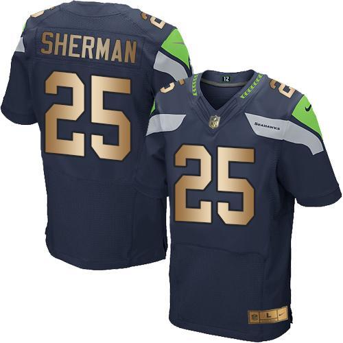 Nike Seattle Seahawks #25 Richard Sherman Steel Blue Team Color Stitched NFL Elite Gold Jersey