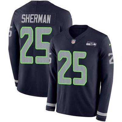 Nike Seattle Seahawks #25 Richard Sherman Steel Blue Team Color Stitched NFL Limited Therma Long Sleeve Jersey