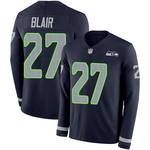 Nike Seattle Seahawks #27 Marquise Blair Steel Blue Team Color Stitched NFL Limited Therma Long Sleeve Jersey
