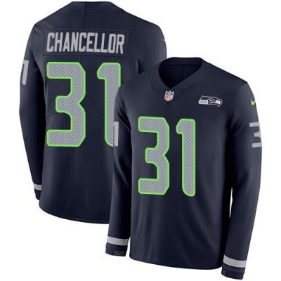Nike Seattle Seahawks #31 Kam Chancellor Steel Blue Team Color Stitched NFL Limited Therma Long Sleeve Jersey