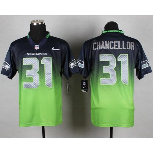 Nike Seattle Seahawks #31 Kam Chancellor Steel Blue/Green Stitched NFL Elite Fadeaway Fashion Jersey