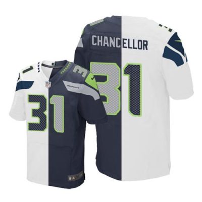 Nike Seattle Seahawks #31 Kam Chancellor White/Steel Blue Stitched NFL Elite Split Jersey