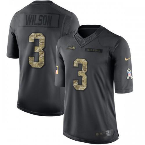 Nike Seattle Seahawks #3 Russell Wilson Black Stitched NFL Limited 2016 Salute to Service Jersey