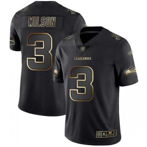 Nike Seattle Seahawks #3 Russell Wilson Black/Gold Stitched NFL Vapor Untouchable Limited Jersey