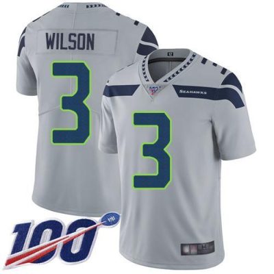 Nike Seattle Seahawks #3 Russell Wilson Grey Alternate Stitched NFL 100th Season Vapor Limited Jersey