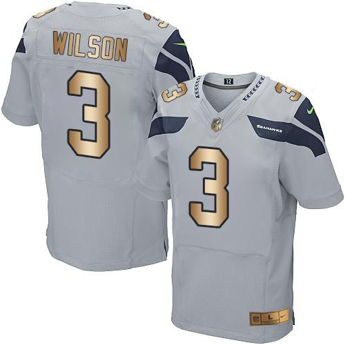 Nike Seattle Seahawks #3 Russell Wilson Grey Alternate Stitched NFL Elite Gold Jersey