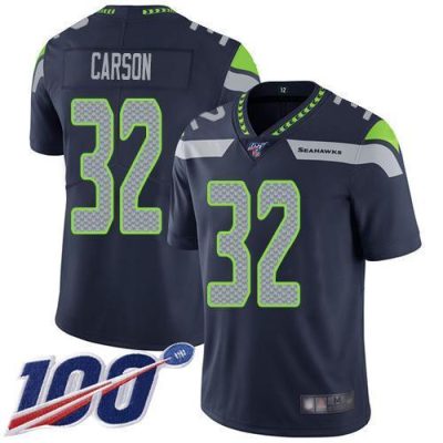 Nike Seattle Seahawks #32 Chris Carson Steel Blue Team Color Stitched NFL 100th Season Vapor Limited Jersey