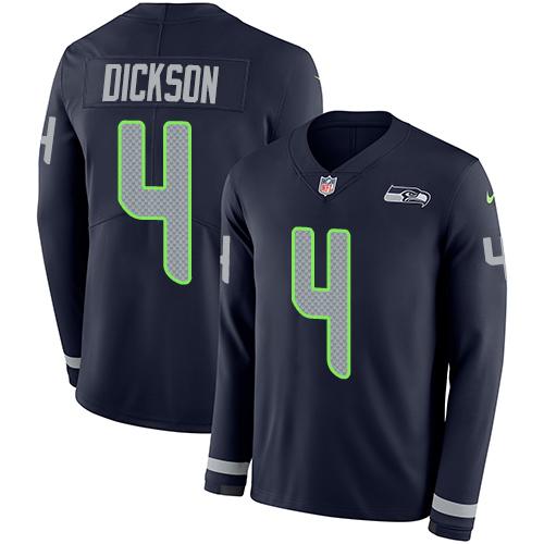Nike Seattle Seahawks #4 Michael Dickson Steel Blue Team Color Stitched NFL Limited Therma Long Sleeve Jersey
