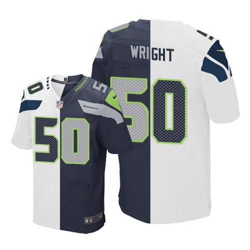 Nike Seattle Seahawks #50 K.J. Wright White/Steel Blue Stitched NFL Elite Split Jersey