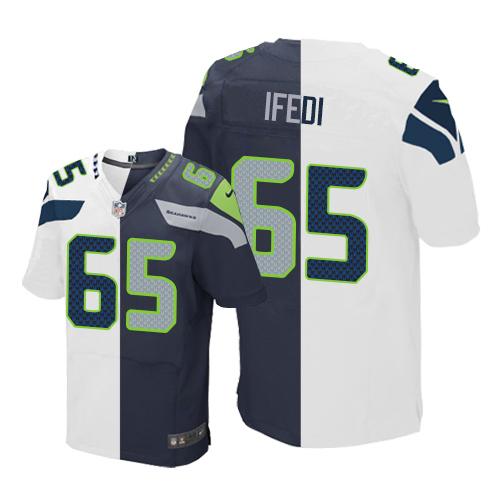 Nike Seattle Seahawks #65 Germain Ifedi White/Steel Blue Stitched NFL Elite Split Jersey