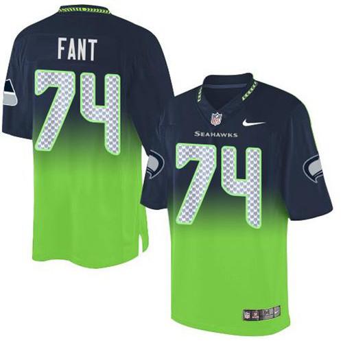 Nike Seattle Seahawks #74 George Fant Steel Blue/Green Stitched NFL Elite Fadeaway Fashion Jersey