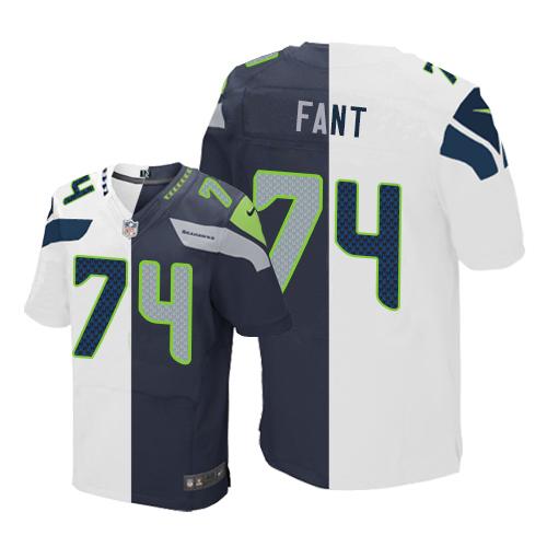 Nike Seattle Seahawks #74 George Fant White/Steel Blue Stitched NFL Elite Split Jersey