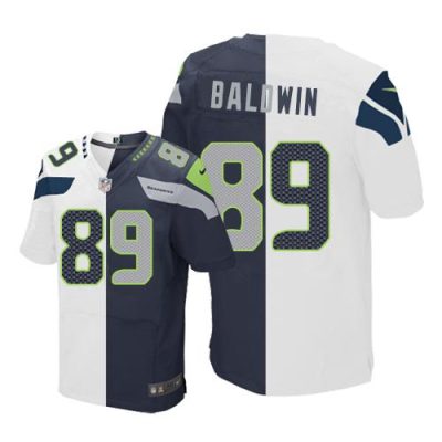 Nike Seattle Seahawks #89 Doug Baldwin White/Steel Blue Stitched NFL Elite Split Jersey