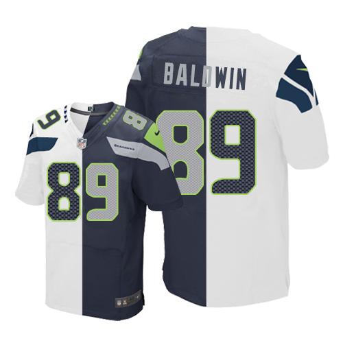 Nike Seattle Seahawks #89 Doug Baldwin White/Steel Blue Stitched NFL Elite Split Jersey