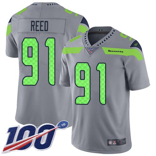 Nike Seattle Seahawks #91 Jarran Reed Gray Stitched NFL Limited Inverted Legend 100th Season Jersey