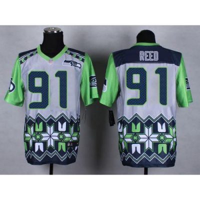 Nike Seattle Seahawks #91 Jarran Reed Grey Stitched NFL Elite Noble Fashion Jersey