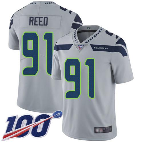 Nike Seattle Seahawks #91 Jarran Reed Grey Alternate Stitched NFL 100th Season Vapor Limited Jersey