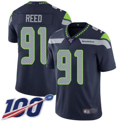 Nike Seattle Seahawks #91 Jarran Reed Steel Blue Team Color Stitched NFL 100th Season Vapor Limited Jersey