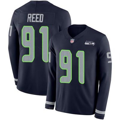 Nike Seattle Seahawks #91 Jarran Reed Steel Blue Team Color Stitched NFL Limited Therma Long Sleeve Jersey