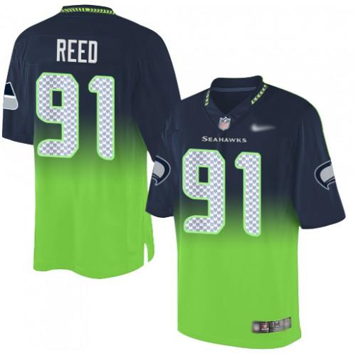 Nike Seattle Seahawks #91 Jarran Reed Steel Blue/Green Stitched NFL Elite Fadeaway Fashion Jersey