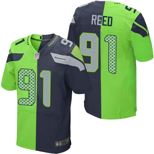 Nike Seattle Seahawks #91 Jarran Reed Steel Blue/Green Stitched NFL Elite Split Jersey