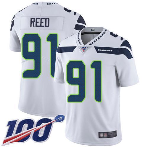 Nike Seattle Seahawks #91 Jarran Reed White Stitched NFL 100th Season Vapor Limited Jersey