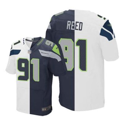 Nike Seattle Seahawks #91 Jarran Reed White/Steel Blue Stitched NFL Elite Split Jersey