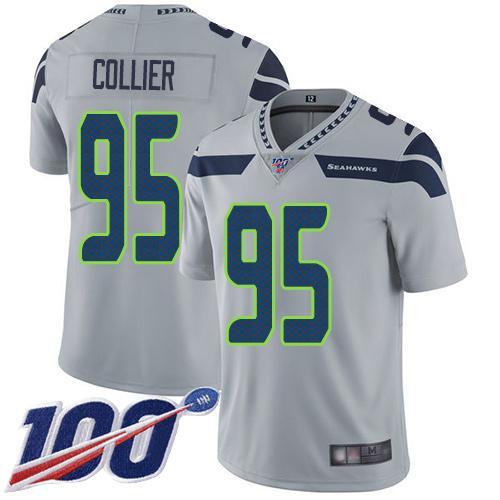 Nike Seattle Seahawks #95 L.J. Collier Grey Alternate Stitched NFL 100th Season Vapor Limited Jersey