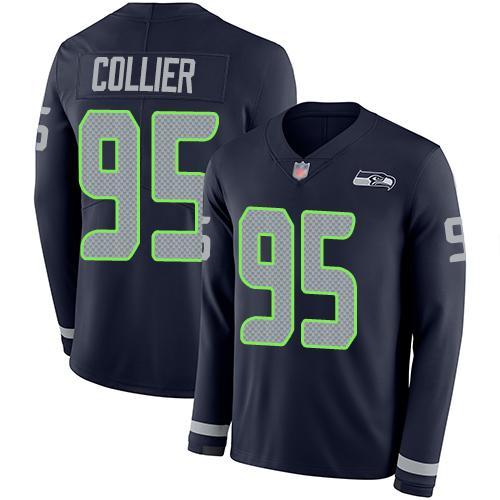 Nike Seattle Seahawks #95 L.J. Collier Steel Blue Team Color Stitched NFL Limited Therma Long Sleeve Jersey