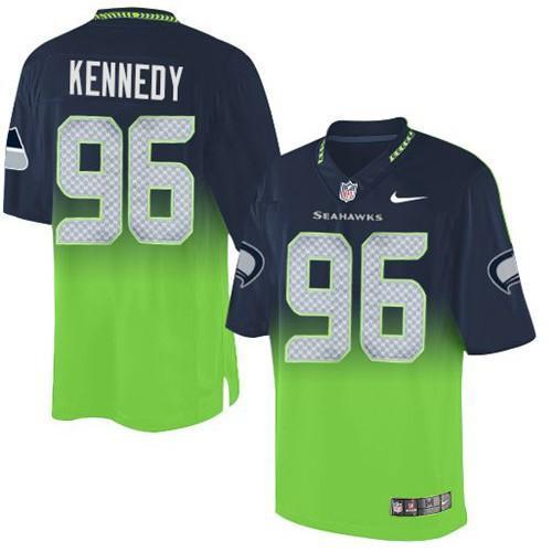Nike Seattle Seahawks #96 Cortez Kennedy Steel Blue/Green Stitched NFL Elite Fadeaway Fashion Jersey