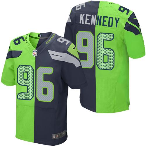 Nike Seattle Seahawks #96 Cortez Kennedy Steel Blue/Green Stitched NFL Elite Split Jersey