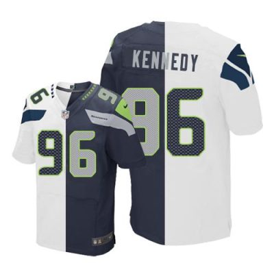 Nike Seattle Seahawks #96 Cortez Kennedy White/Steel Blue Stitched NFL Elite Split Jersey