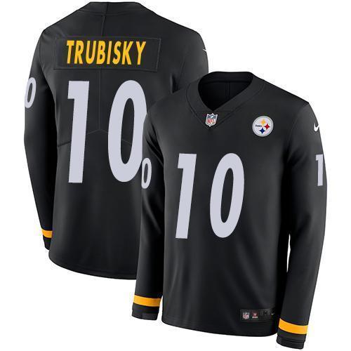 Nike Steelers #10 Mitchell Trubisky Black Team Color Stitched NFL Limited Therma Long Sleeve Jersey