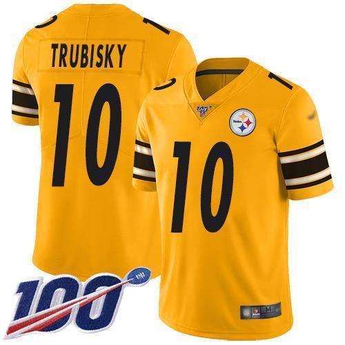 Nike Steelers #10 Mitchell Trubisky Gold Stitched NFL Limited Inverted Legend 100th Season Jersey